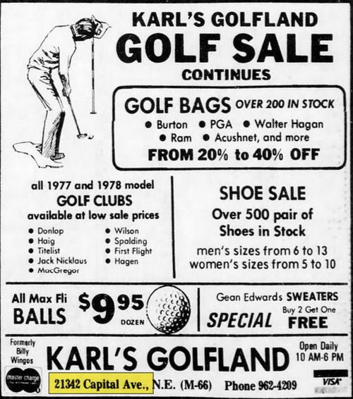 Karls Golfland (Bill Wingos Golf Center) - Mar 31 1978 Ad (newer photo)